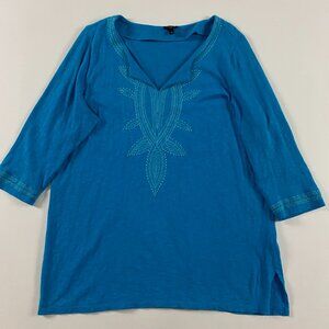 Talbots Shirt Womens Size 0X Boho Tunic Top Embroidered Cotton X